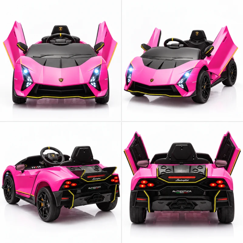 AIYAPLAY Carro Elétrico para Crianças Lamborghini 12V Controlo Remoto Faróis Buzina Arranque Lento e Música MP3 114,5x64x45,5 cm Rosa