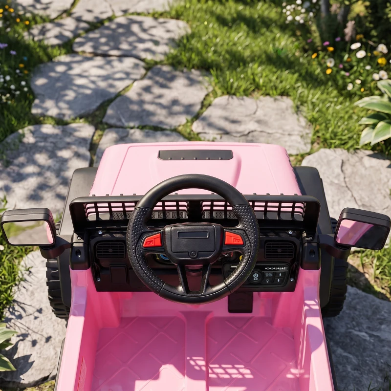 AIYAPLAY Fuoristrada Elettrica per Bambini 12V, Batteria al Litio, 2 Motori, Sospensioni, Telecomando, 2-4 Anni, Rosa