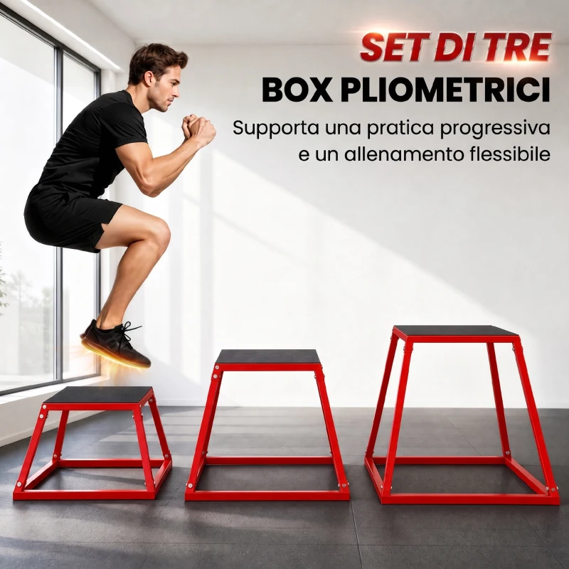 SPORTNOW Set Box Pliometrici Trapezoidali Antiscivolo, 30.5-61 cm, Rosso