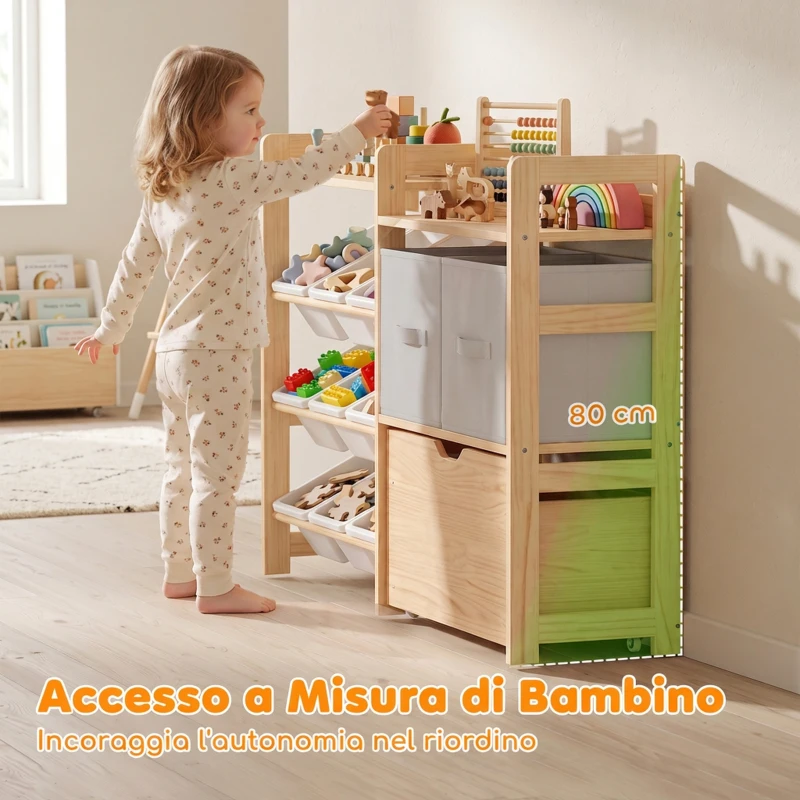 AIYAPLAY Mobile Giochi Bambini con 9 Contenitori, Libreria Montessoriana in Legno Naturale Bianco