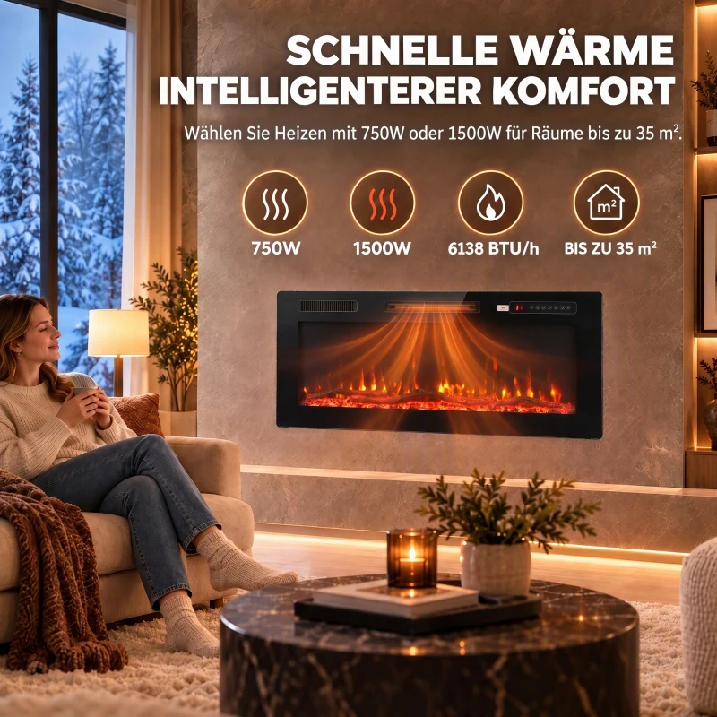 HOMCOM Elektrokamin mit Flammeneffekt und Wandkamin mit Fernbedienung
