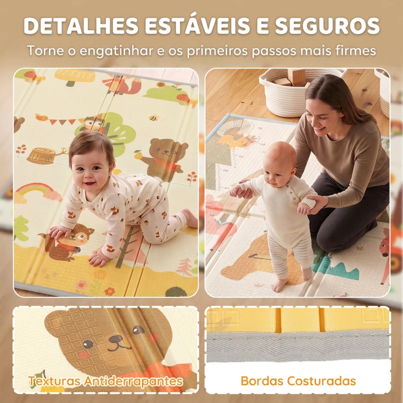 AIYAPLAY Tapete Infantil Dobrável e Reversível 200x150 cm Antiderrapante e Impermeável, Design Árvore e Floresta