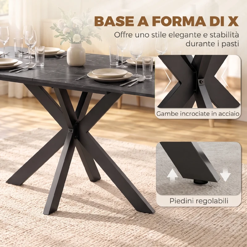 HOMCOM Tavolo da Pranzo Allungabile 4-8 Posti, Nero Effetto Marmo