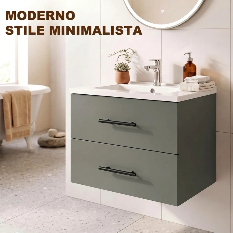 HOMCOM Mobile Bagno con Lavabo in Ceramica e 2 Cassetti, 61x40x48 cm, Verde