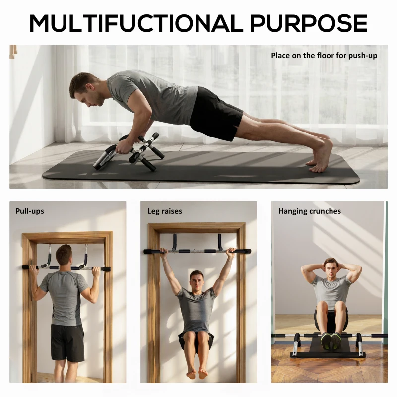 HOMCOM Doorway Pull up Bar, Door Frame Chin up Push up Bar for Home Gym Upper Body Workout, No Drilling or Screws, Grey