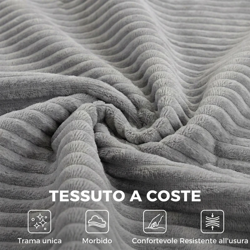 HOMCOM Divano 3 Posti Modulare con Seduta Profonda in Velluto a Coste, 245x86x82 cm, Grigio Chiaro