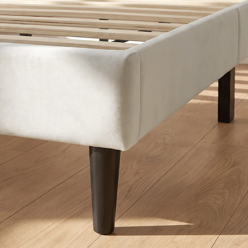 HOMCOM Cama Estofada 140x200 cm com Cabeceira Acolchoada com Abas em Veludo, Ripas de Madeira, Montagem Fácil, Bege