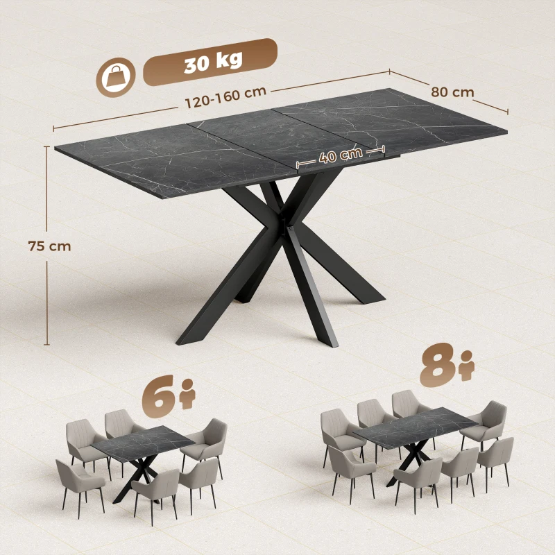 HOMCOM Tavolo da Pranzo Allungabile 4-8 Posti, Nero Effetto Marmo