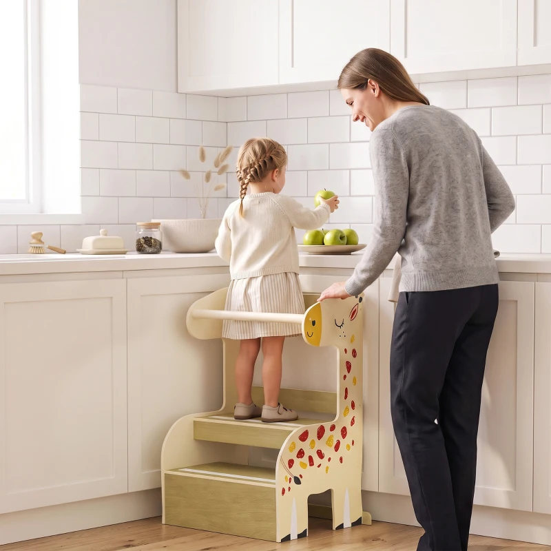 AIYAPLAY Torre Montessoriana Bambini in Legno, Antiscivolo, Barre di Sicurezza, Design a Giraffa, 3-8 Anni, Cucina, Bagno