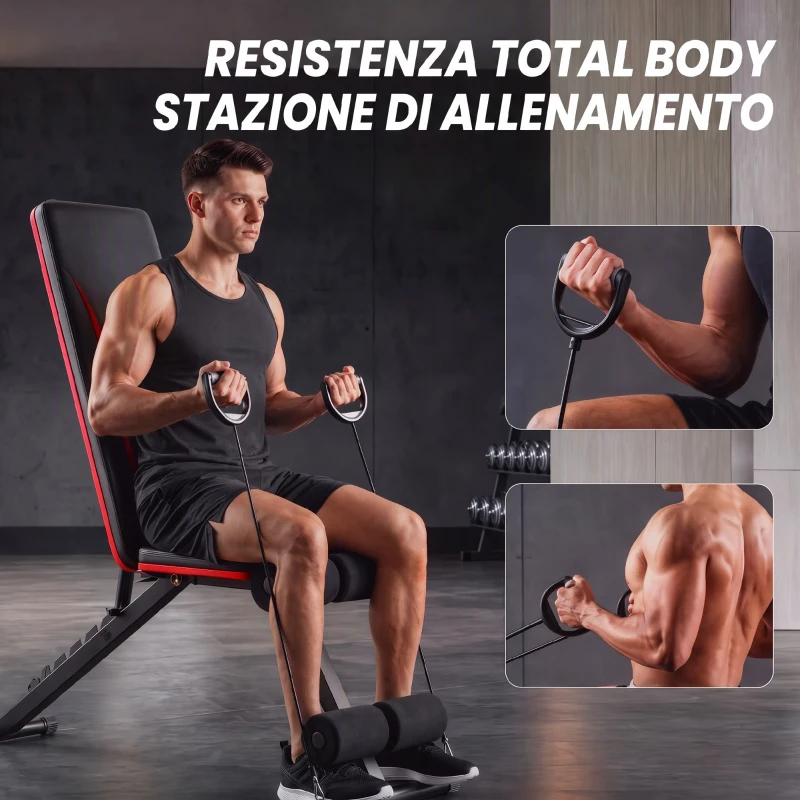 SPORTNOW Panca Pesi Regolabile per Palestra Domestica, Panca Pieghevole con Bande di Resistenza