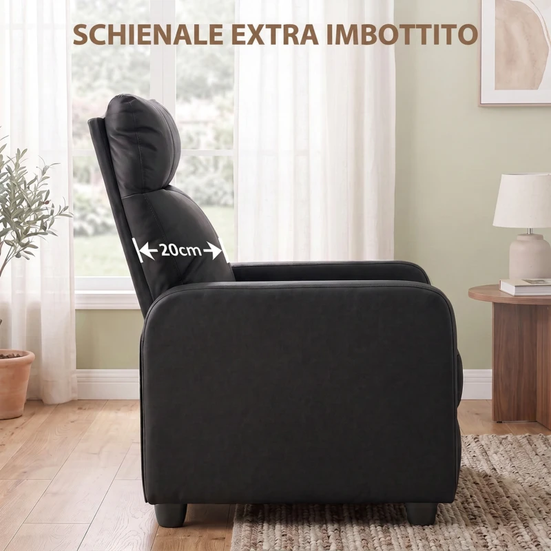 HOMCOM Poltrona Relax Reclinabile Manuale 155° con Poggiapiedi in Pelle PU per Soggiorno e Camera da Letto, Nero