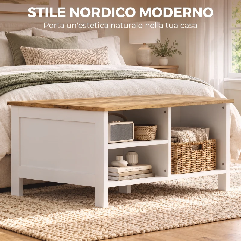HOMCOM Cassapanca Contenitore con Coperchio Sollevabile, 80x60x40 cm, Effetto Legno Naturale