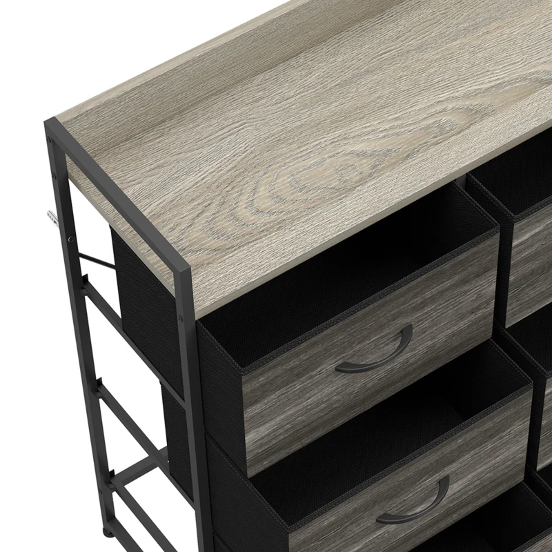 HOMCOM Commode, Meuble de Rangement pour Chambre, 6 Tiroirs en Tissu en Lin, Cadre en Acier, 80 x 29 x 85 cm, Gris