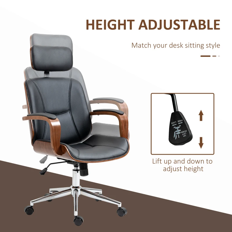 Vinsetto Office chair, office chair with removable headrest height adjustable and tilt function, 66x65x125cm, black