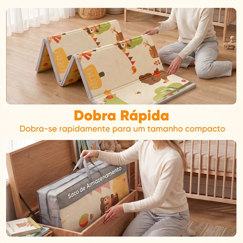 AIYAPLAY Tapete Infantil Dobrável e Reversível 200x150 cm Antiderrapante e Impermeável, Design Árvore e Floresta