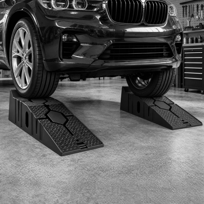 HOMCOM Set da 2 Rampe Auto Antiscivolo Impilabili 4000kg 90x29.5x22.5 cm