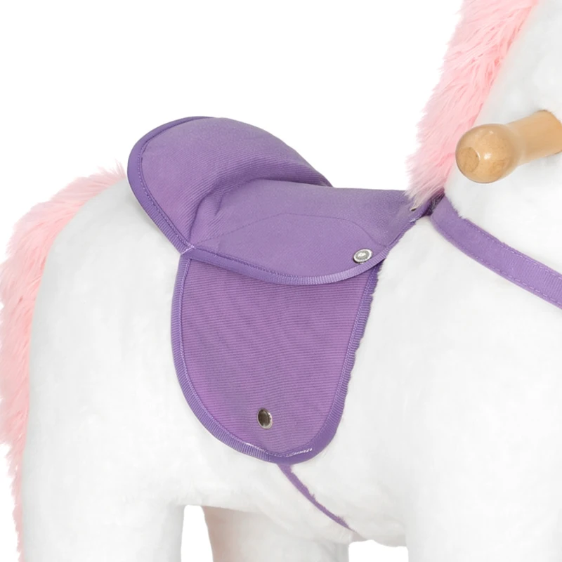 AIYAPLAY Unicorn Rocking Horse, Plush Ride On Horse with Hoof and Neighing, Rolling Wheels and Pedal for 3-8 Y, Up to 50kg, White