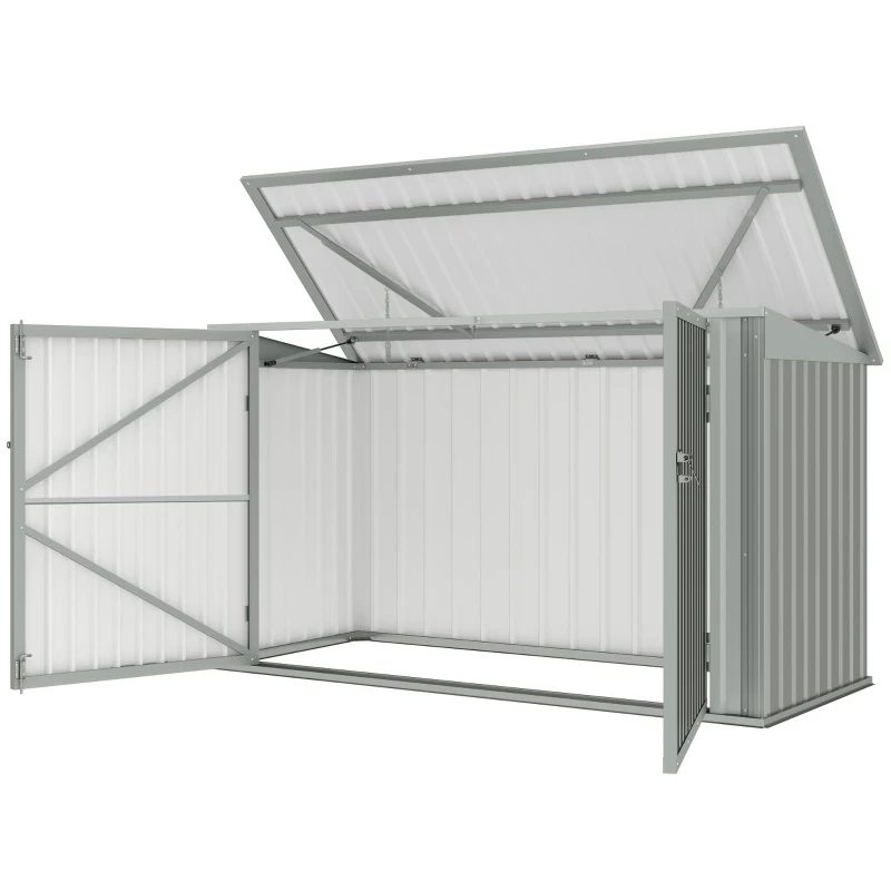 Outsunny Copribidoni in Acciaio per 3 Cassonetti da 240L con 2 Porte e Coperchio, 233x105x118.5/133 cm, Argento