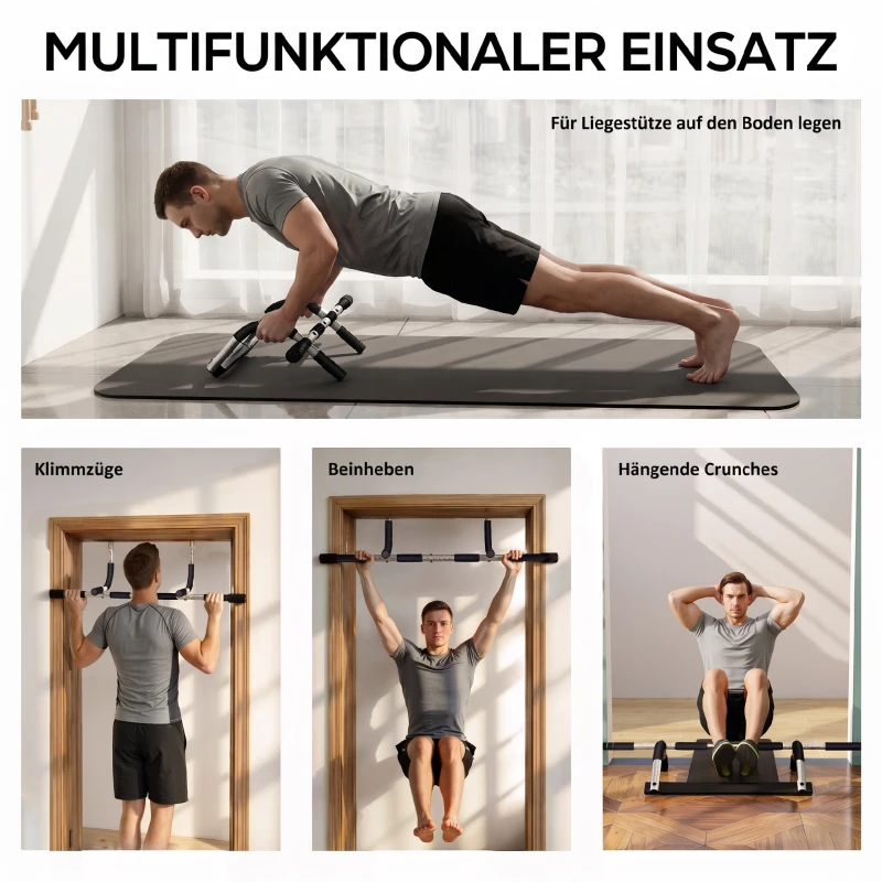 HOMCOM Klimmzugstange, Trainings-Halterung, Multifunktions-Türreck, Stahl, Schaumstoff, 92 x 40 x 17 cm, Schwarz+Grau