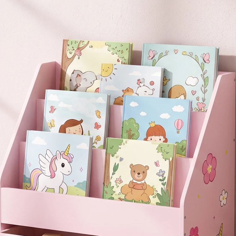 AIYAPLAY Libreria per bambini con cassetto mobile, 3 ripiani, 3-8 anni, Rosa