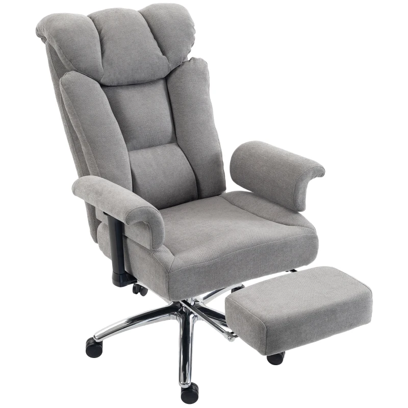 HOMCOM 250 kg Big and Tall Massage Office Chair with Heat, High Back, Height Adjustable Linen Executive Desk Chair, Grey
