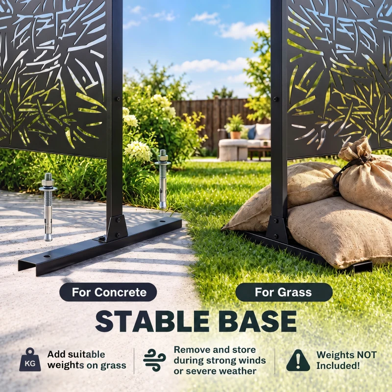 Outsunny Decorative Garden Privacy Screen with Stand, 6.5FT Freestanding Metal Outdoor Divider, Decorative Privacy Panel with Expansion Screws for Garden Pool Hot Tub, Bamboo Style, Black