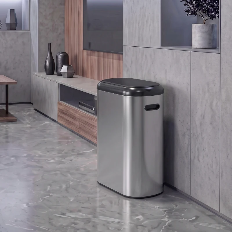 HOMCOM Pattumiera Automatica con Sensore a Infrarossi 50 L in Acciaio Inox Anti-Impronta, Chiusura Ammortizzata, Argento