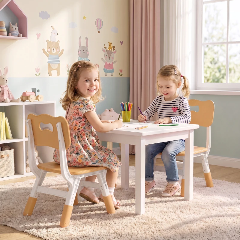 AIYAPLAY 2 PCS Kids Desk Chairs, 3 Level Height Adjustable Children's Chairs with Backrest for 1.5-8 Years, Max Load 50KG, Brown