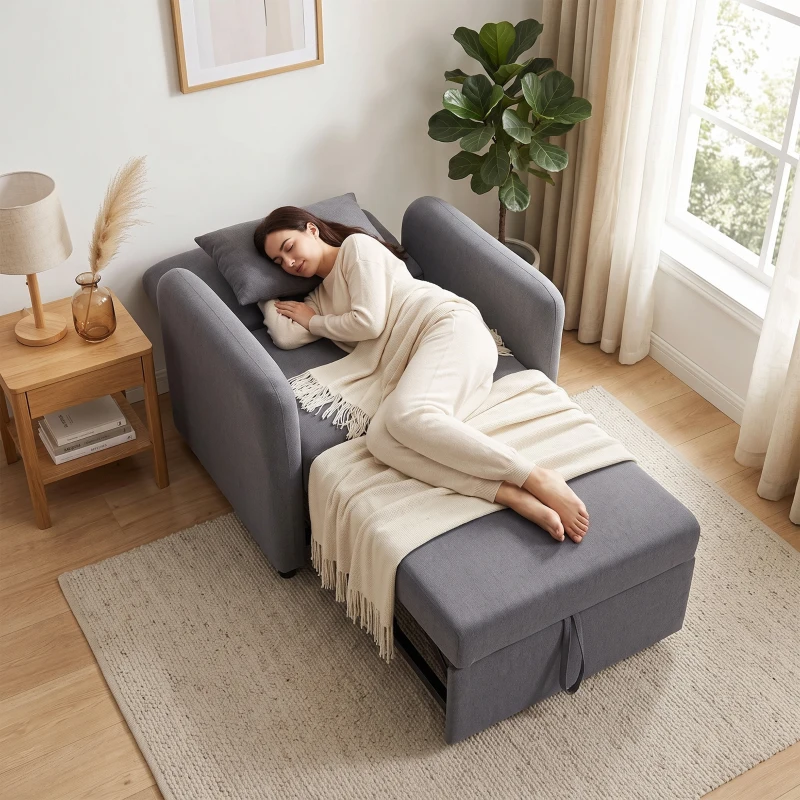 HOMCOM Poltrona Letto 3 in 1 Estraibile con Schienale Regolabile