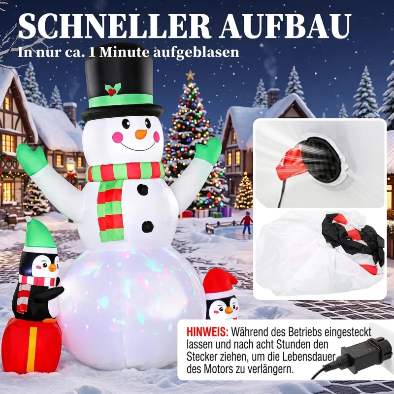 Outsunny Opblaasbare kerstsneeuwpop 243 cm met kleurrijke LED-verlichting, voor buiten