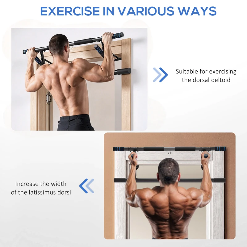 SPORTNOW Pull-Up Bar, No-Drilling Chin-Up Bar, Push-Up Stand with Resistance Bands, Padded Handles for Home Gym Exercise, Blue