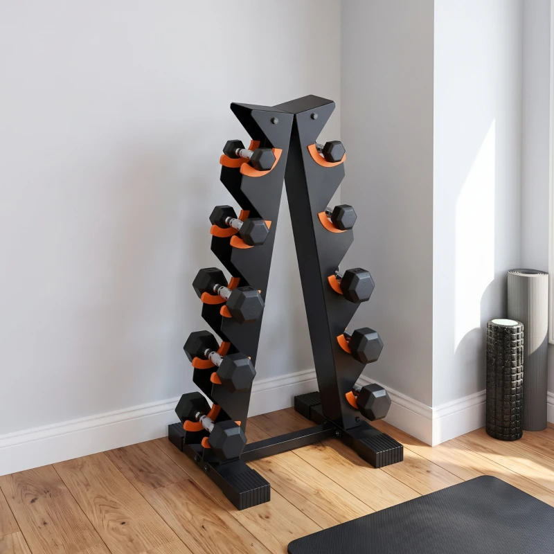 SPORTNOW 5-Tier Dumbbell Rack, A-Frame Weight Stand with Protective Washers, Non-Slip Feet, Space-Saving Storage for Home Gym