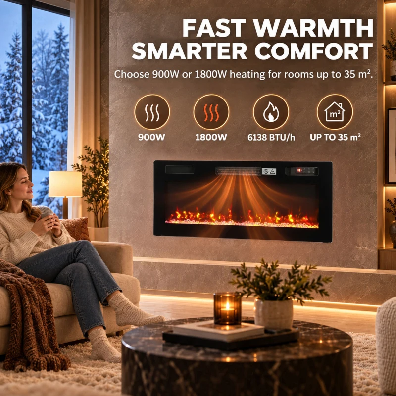 HOMCOM Ultra-Thin Electric Fire Wall Mounted/Recessed/Freestanding 92cm/36" Electric Fireplace with 12 Colours, 5 Brightness