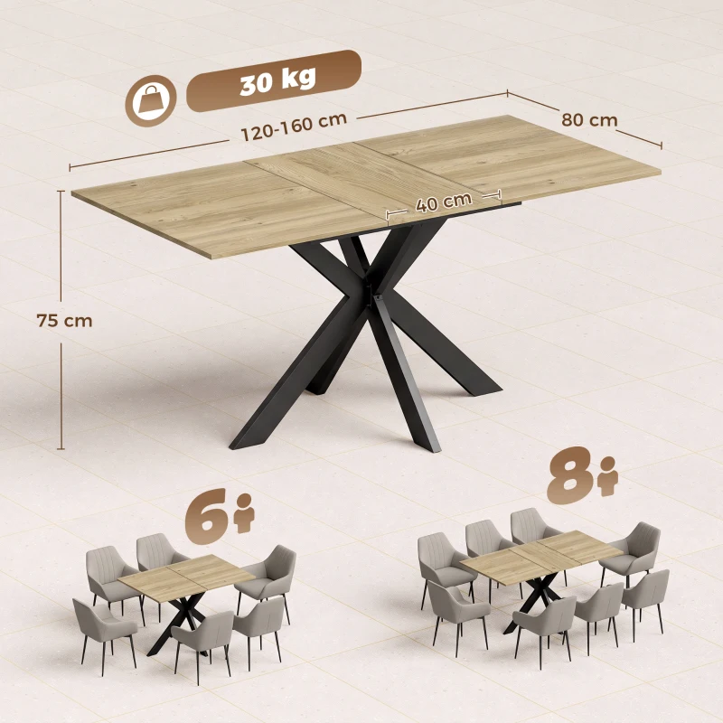 HOMCOM Tavolo da Pranzo Allungabile 4-8 Posti, Rovere