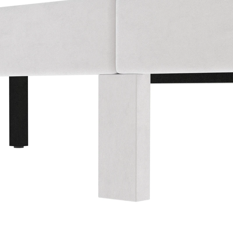 HOMCOM Pat Tapițat 140x200 cm cu Tăblie Căptușită și Sertar Depozitare Lamele de Lemn Asamblare Ușoară Bej