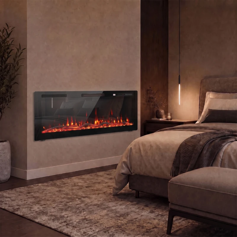 HOMCOM 3 IN 1 Slim Electric Fire, Wall Mounted/Recessed/Freestanding, Electric Fireplace with 12 Flame Colours, 5 Brightness