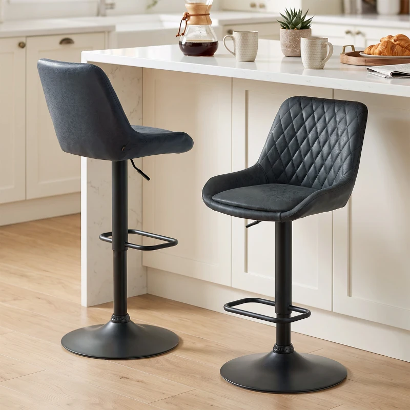 HOMCOM Barhocker Küchenhocker Designhocker, höhenverstellbar, mit Fußstütze, 51 cm x 59 cm x 117 cm, Schwarz