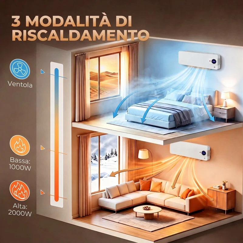 HOMCOM Termoventilatore Ceramico da Parete 2000W Controllo App 3 Modalità, Timer e Telecomando, Bianco