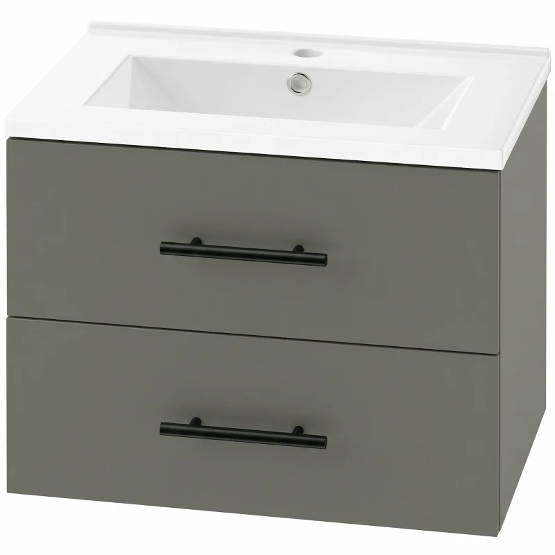 HOMCOM Mobile Bagno con Lavabo in Ceramica e 2 Cassetti, 61x40x48 cm, Verde