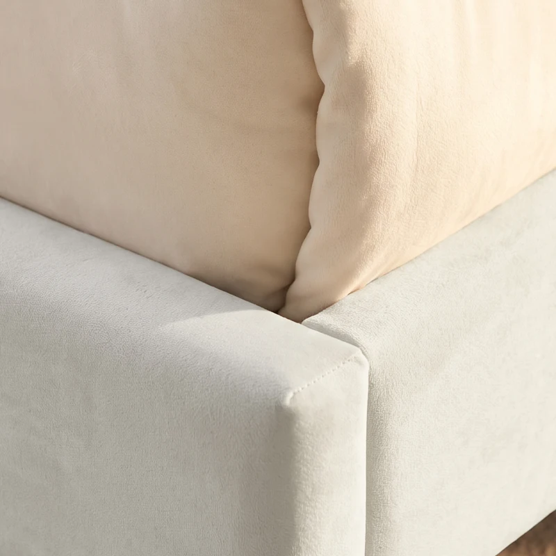 HOMCOM Cama Estofada 140x200 cm com Cabeceira Acolchoada com Abas em Veludo, Ripas de Madeira, Montagem Fácil, Bege