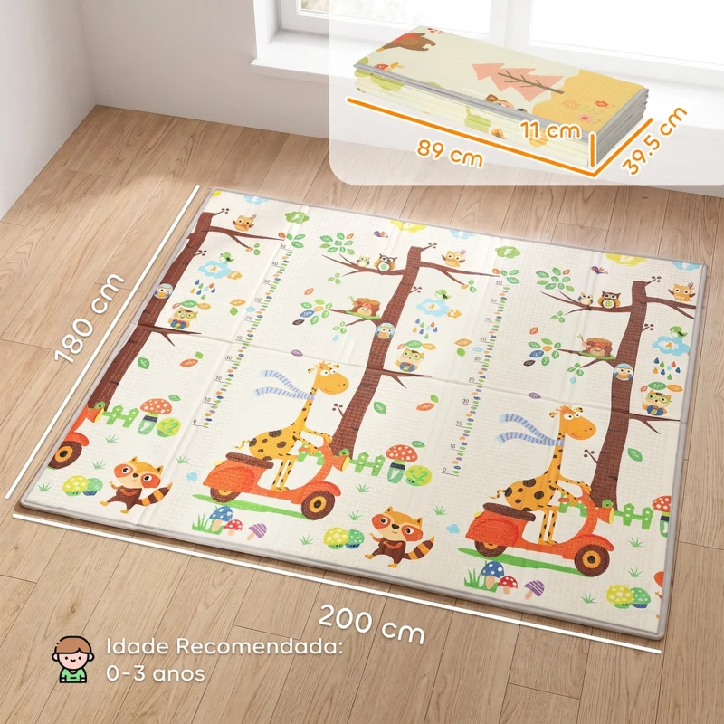 AIYAPLAY Tapete Infantil Dobrável e Reversível 200x180 cm Antiderrapante e Impermeável Design Árvore e Floresta