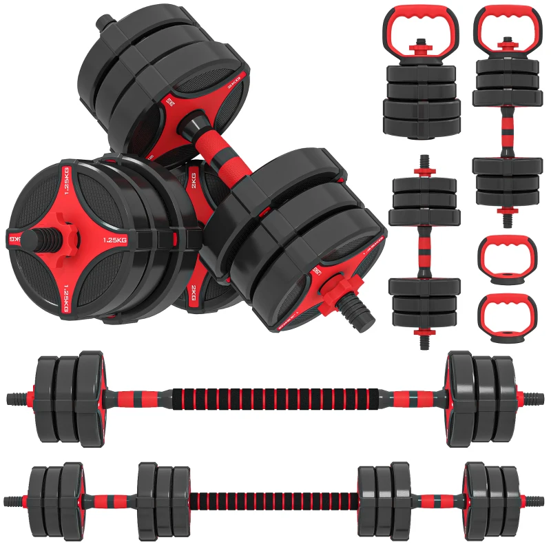 SPORTNOW Conjunto de Halteres Ajustáveis 5 em 1 30 kg Barra e Kettlebell