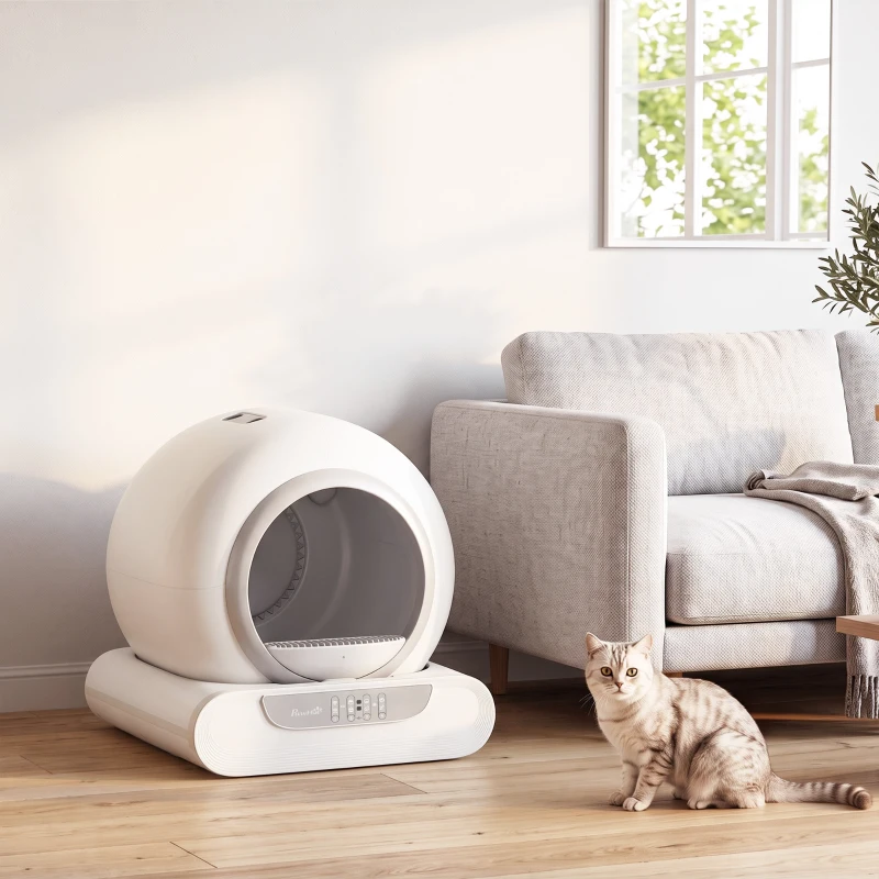 PawHut Arenero Gatos Autolimpiable 65L Control APP sin Olores Antifugas Sensores de Seguridad Entrada Baja Bolsas de Basura