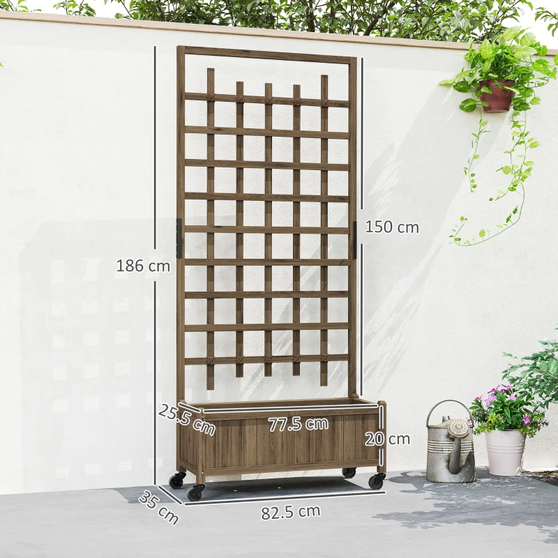 Outsunny Wooden Trellis Planter, Raised Garden Bed with Wheels, to Climb and Grow Vegetables, Herbs and Flowers, Brown