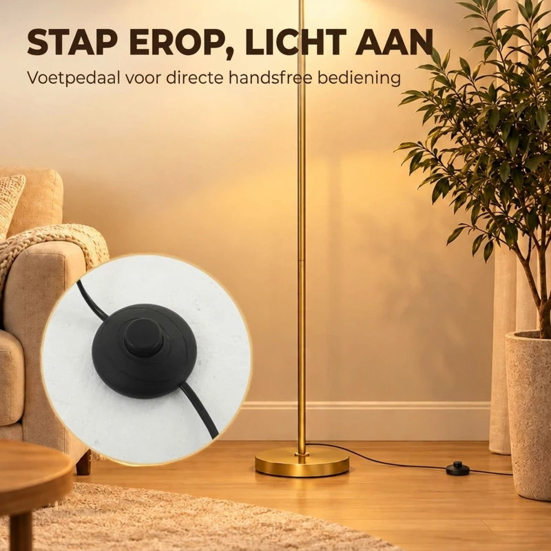 HOMCOM 350° verstelbare vloerlamp voor woonkamer en kantoor, staande lamp met 3 stalen kappen, goudkleurig