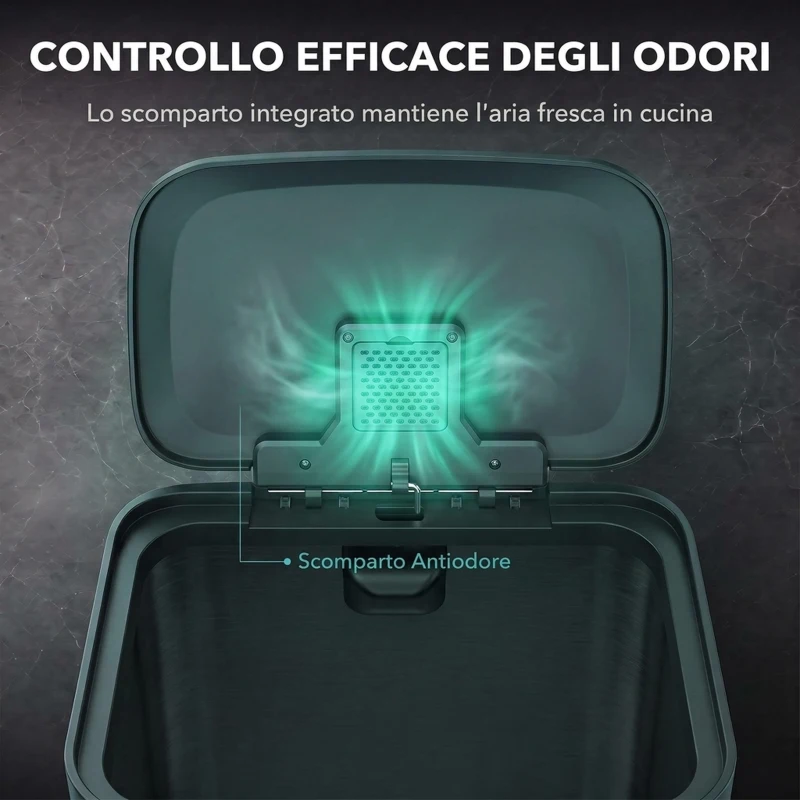 HOMCOM Pattumiera Rettangolare a Pedale 50L in Acciaio Inox con Chiusura Ammortizzata, Scomparto per Deodorante, Argento