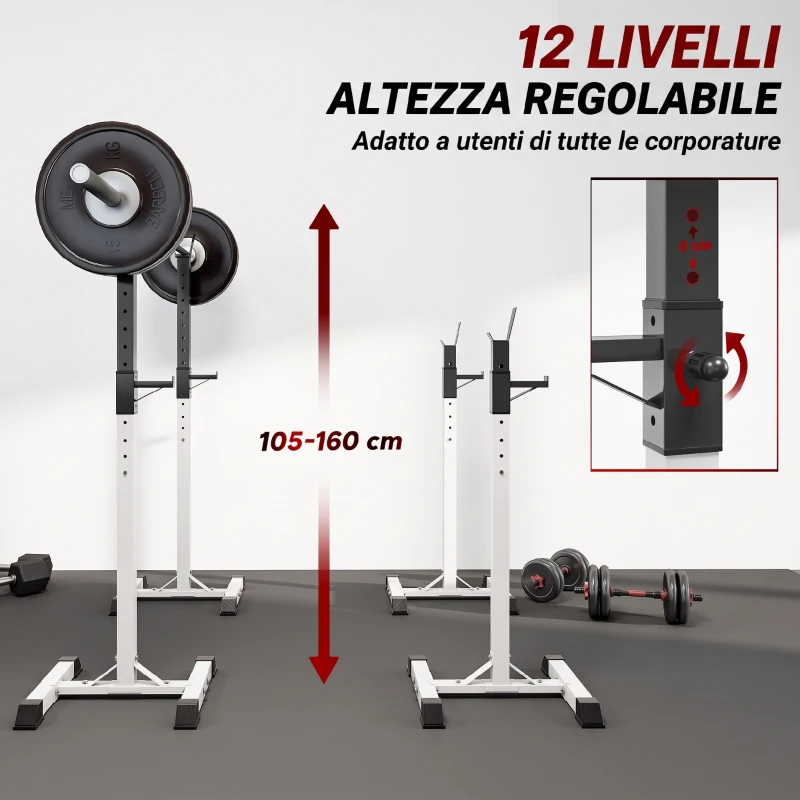 HOMCOM Porta Bilanciere Universale in Acciaio, Altezza Regolabile su 12 Livelli, Carico Massimo 150kg