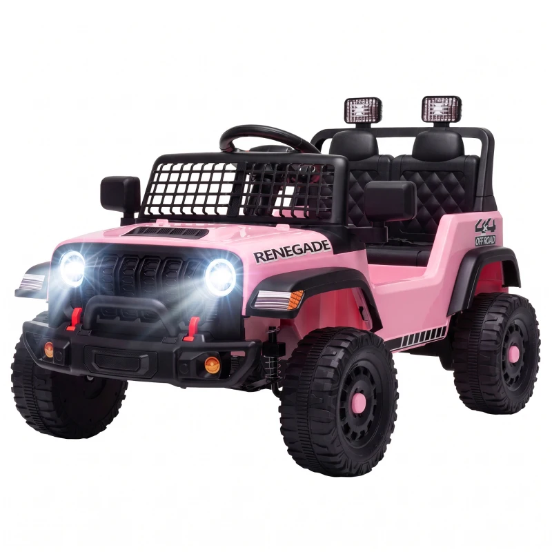 AIYAPLAY Fuoristrada Elettrica per Bambini 12V, Batteria al Litio, 2 Motori, Sospensioni, Telecomando, 2-4 Anni, Rosa