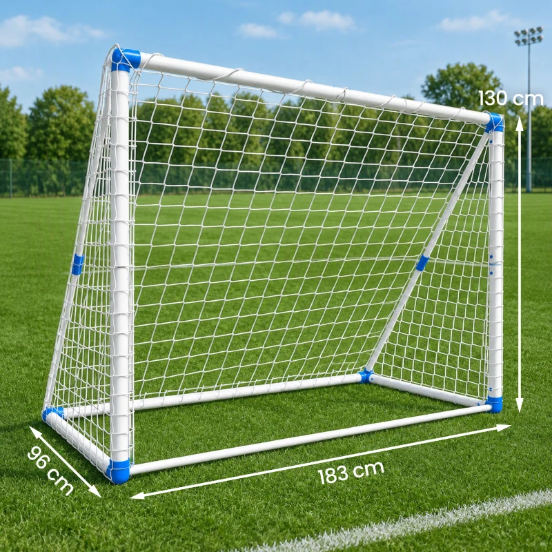 SPORTNOW Porta da Calcio Pieghevole con Pompa, Picchetti e Pallone 183 x 96 x 130 cm, Bianca