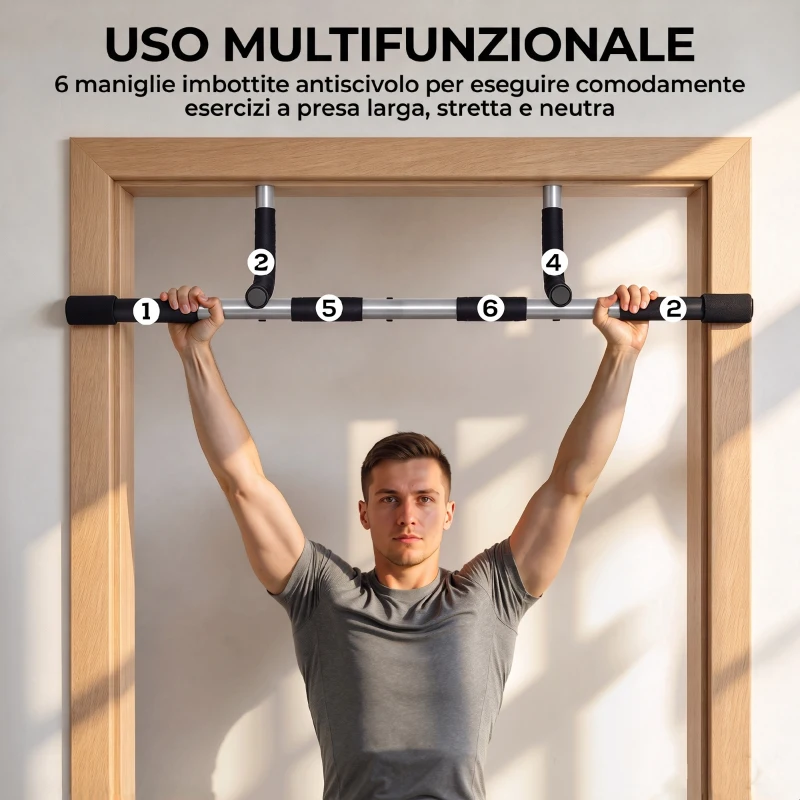 HOMCOM Barra per Trazioni Montaggio Senza Viti Barra per Addominali Max.110 kg